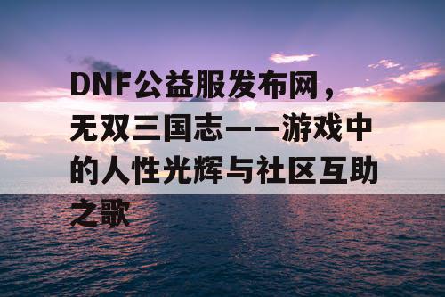 DNF公益服发布网，无双三国志——游戏中的人性光辉与社区互助之歌